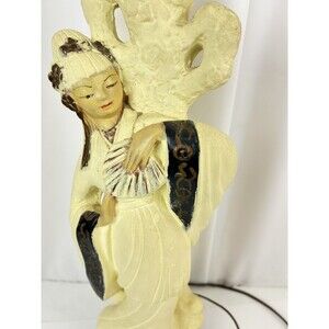 Vtg Asian Woman Figurine Lamp Mid Century Chalkware Sculpture Table Light 30”